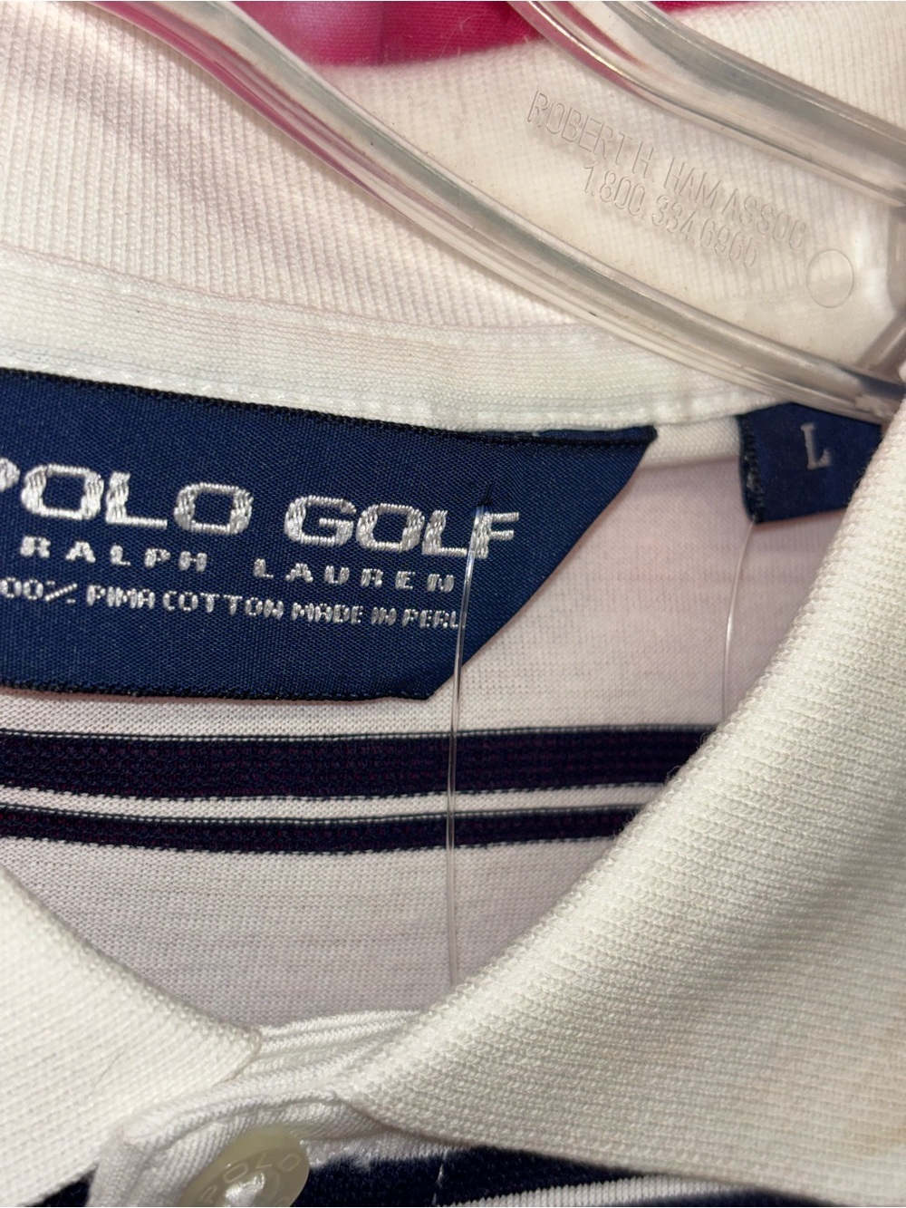 Ralph Lauren White Polo with Navy Stripes - Picture 2 of 4
